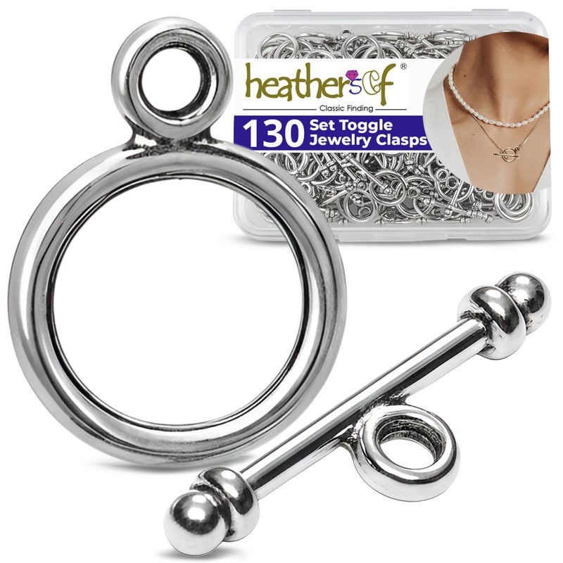 Heather's CF Silver Toggle Clasps for Jewelry Making Kit Necklace Clasp Small Jewelry Clasp Necklace Clasps and Closures Multiple Bracelet Clasps and Closures Bulk Jewelry Clasps 130 Sets - Image 1